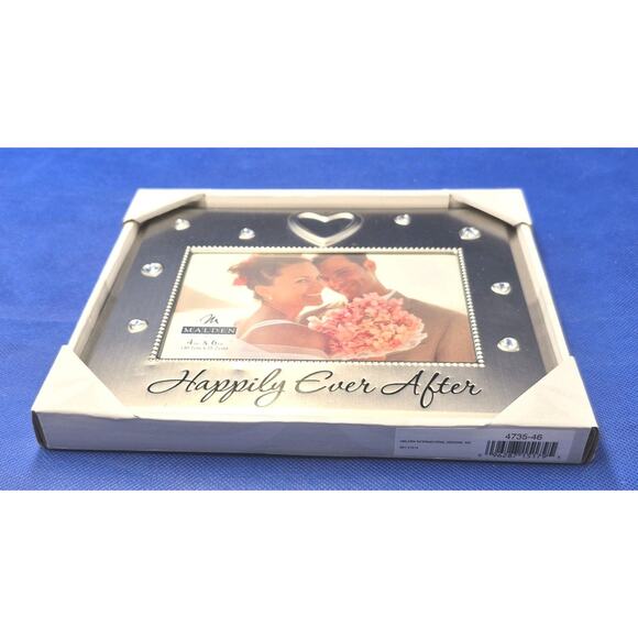 Malden 4x6 Wedding Happily Ever After Photo Frame w/Jewels Silvertone Metal NEW - Picture 7 of 8